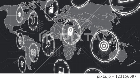 Global map with business icons - 123156097 