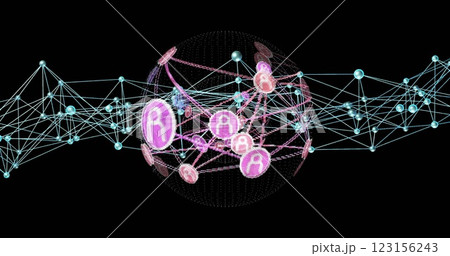 Network of connections and data processing image over digital globe 123156243