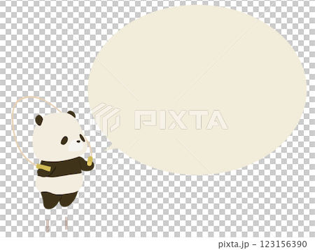 一隻熊貓跳繩。帶有對話泡泡 123156390