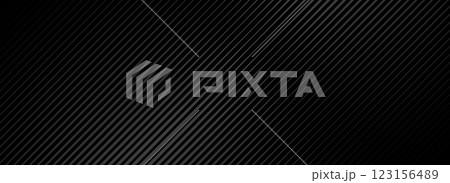 Black oblique straight line background. Sleek dark linear abstract wallpaper. Luxury stripe gradient texture. Grey diagonal line backdrop for flyer, banner, poster, cover, presentation. Vector 123156489