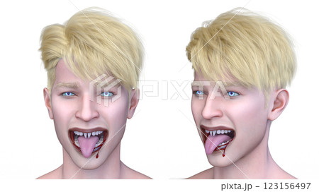 男性ヴァンパイアの顔クローズアップ 123156497