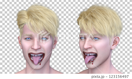 男性ヴァンパイアの顔クローズアップ 123156497