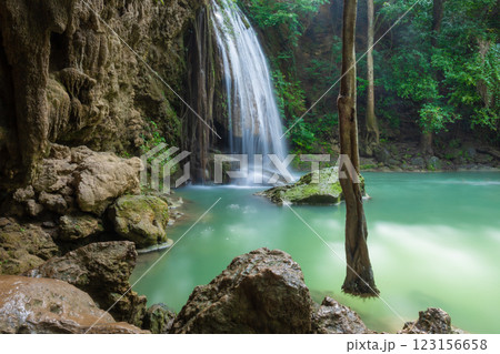 Erawan Waterfall is widely considered to be one of the most beautiful in Kanchanaburi,Thailand located in Erawan National Park Erawan Waterfall is widely considered to be one of the most beautiful in Kanchanaburi,Thailand located in Erawan National Park 123156658