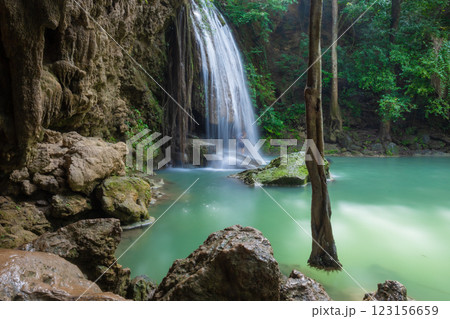 Erawan Waterfall is widely considered to be one of the most beautiful in Kanchanaburi,Thailand located in Erawan National Park 123156659