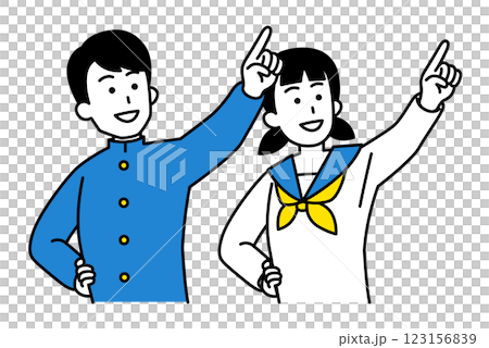 遠くを指差す男女の学生 遠くを指差す男女の学生 123156839