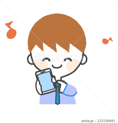 スマホ画面を見せる男性のイラスト スマホ画面を見せる男性のイラスト 123156843