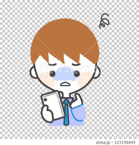Illustration of a man having trouble operating a smartphone Illustration of a man having trouble operating a smartphone 123156845