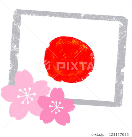シンプルイラスト　クレヨンタッチ　春の日本 123157036
