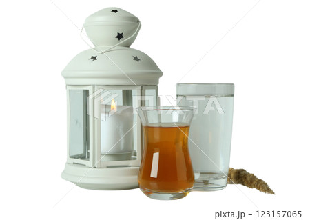 PNG, Ramadan. White Moroccan style lamp with traditional food, isolated on white background. PNG, Ramadan. White Moroccan style lamp with traditional food, isolated on white background. 123157065