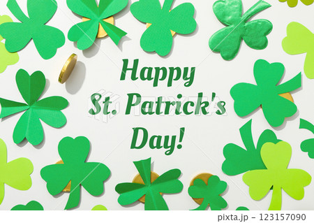 St. Patrick's Day inscription on a green background: "Happy Patrick's Day". 123157090