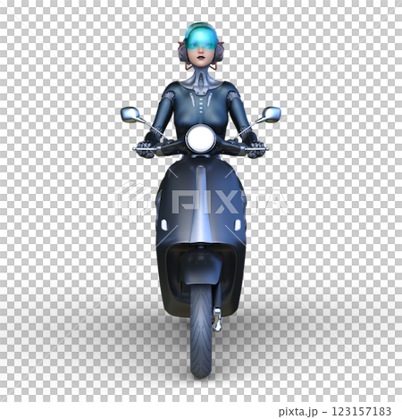 A woman riding a scooter A woman riding a scooter 123157183