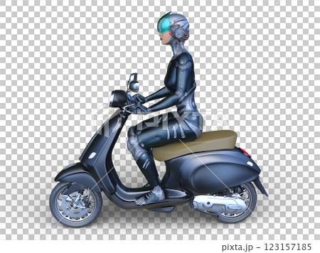 A woman riding a scooter A woman riding a scooter 123157185