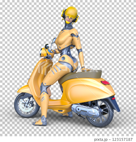 A woman riding a scooter A woman riding a scooter 123157187