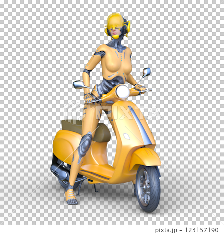 A woman riding a scooter A woman riding a scooter 123157190