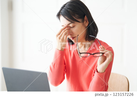 目の疲れを感じる女性 目の疲れを感じる女性 123157226