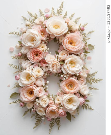 Elegant Botanical Eight with Champagne Roses and Freesia 123157492