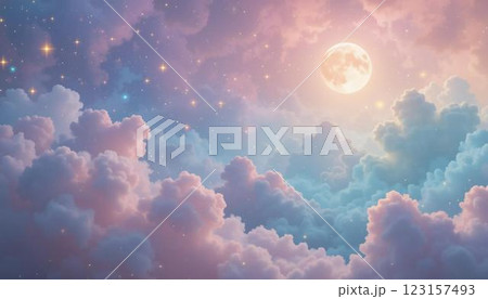 Dreamy Pastel Rainbow Sky with Golden Stars 123157493