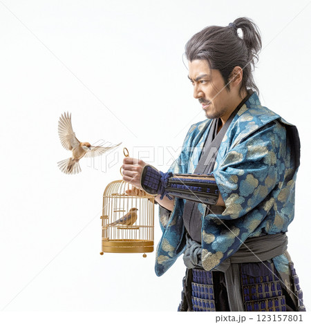籠の鳥を逃がす侍 123157801