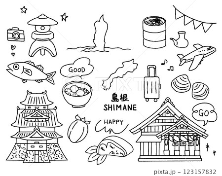 島根の手描きイラストセット 島根の手描きイラストセット 123157832
