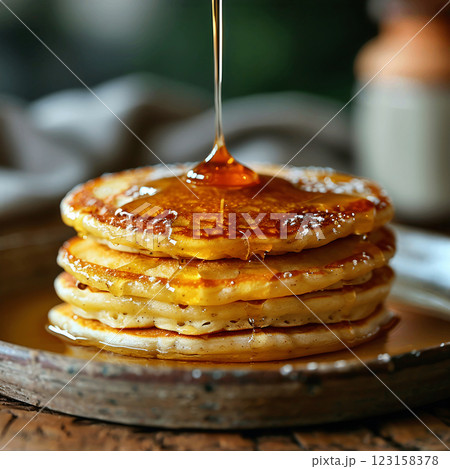 Pancake Stack with Drizzling Syrup 123158378