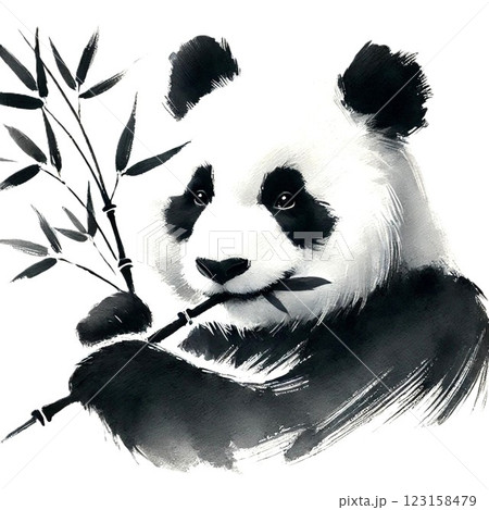 竹を食べるパンダの水墨画風イラストのイラスト素材 [123158479] - PIXTA