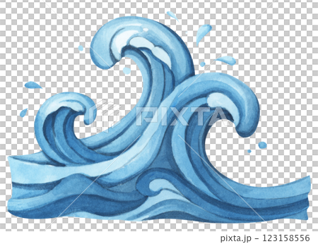 Set of Water wave watercolor flat summer minimal sea ocean abstract art 123158556