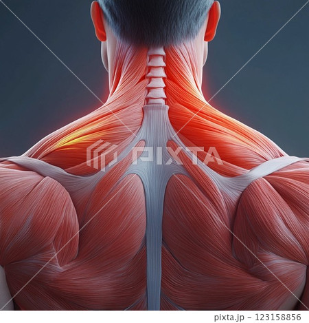 背中から肩の僧帽筋 背中から肩の僧帽筋 123158856
