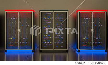 Server. Server room data center. Backup, mining, hosting, mainframe, farm and computer rack with storage information. 3d render Server. Server room data center. Backup, mining, hosting, mainframe, farm and computer rack with storage information. 3d render 123158877
