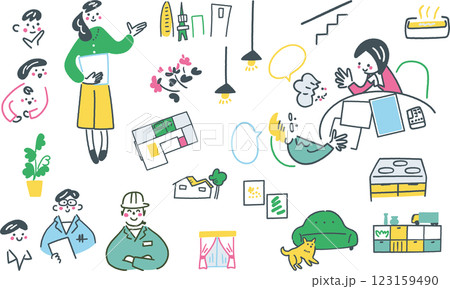 インテリアコーディネーターまたは不動産業で働く女性 セットのストックイラスト素材 インテリアコーディネーターまたは不動産業で働く女性 セットのストックイラスト素材 123159490