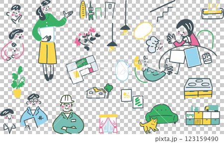 インテリアコーディネーターまたは不動産業で働く女性 セットのストックイラスト素材 インテリアコーディネーターまたは不動産業で働く女性 セットのストックイラスト素材 123159490