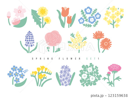 春の花の手書きイラストセット 123159638
