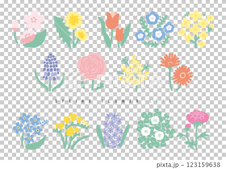 春の花の手書きイラストセット 123159638