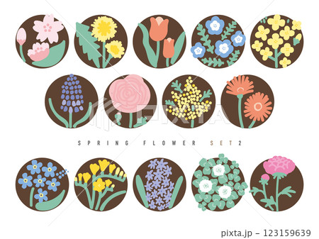 春の花の手書きイラストセット枠付き 123159639
