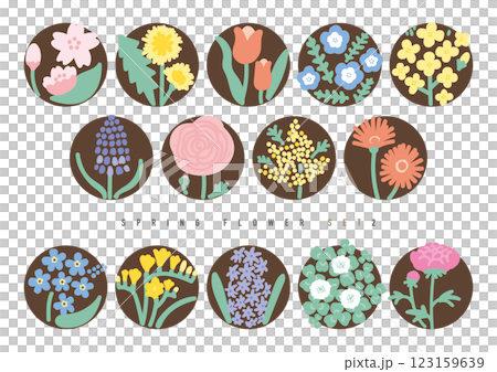 春の花の手書きイラストセット枠付き 123159639