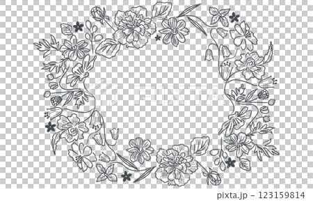 Cute flower wreath (rough hand-drawn botanical line drawing frame material) 123159814