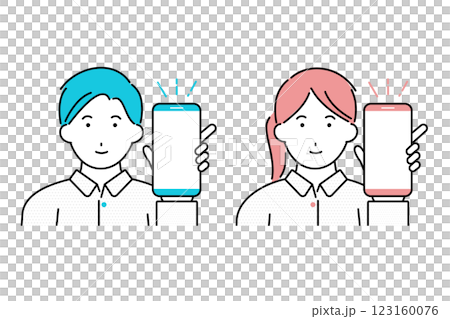 一名年輕男女展示他們的智慧型手機螢幕的插圖 123160076