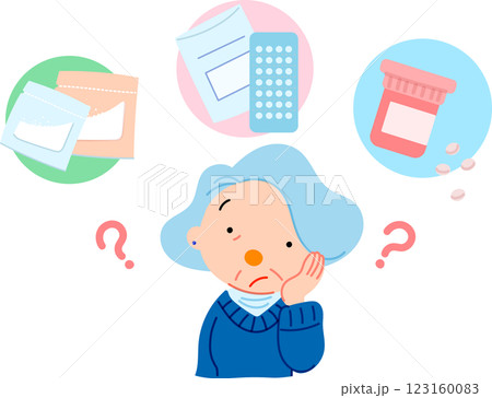 薬を飲んだか分からなくなってしまったシニア女性 123160083