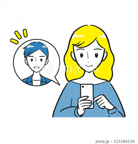 男性とスマホでメールをする若い女性（シンプル） 123160110