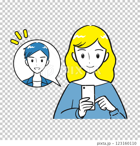 男性とスマホでメールをする若い女性（シンプル） 123160110