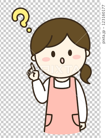 A simple illustration of a woman wearing an apron with a question mark A simple illustration of a woman wearing an apron with a question mark 123160177