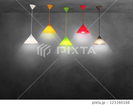 Modern chandelier set, isolated on cement background. 123160188