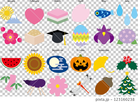 Symbolic seasonal icon illustrations for each month 123160238