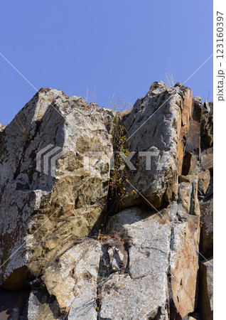 A close-up view of an old and weathered rock. Abstract background for various uses. 123160397