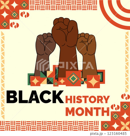 Empowering Black History Month with Raised Fists, vector illustration 123160485