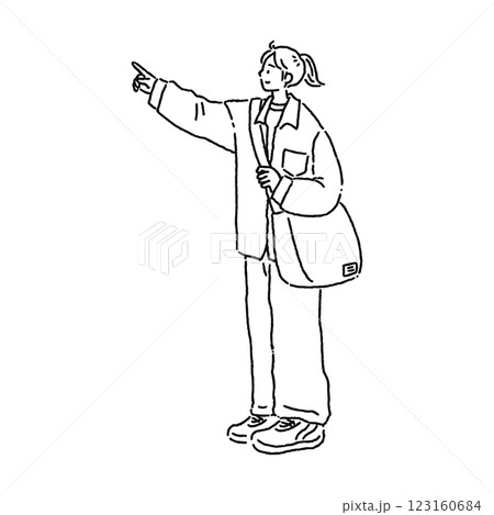 指差しする女性 線画 指差しする女性 線画 123160684