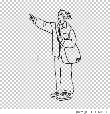 指差しする女性 線画 指差しする女性 線画 123160684