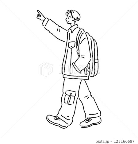 指差しながら歩く男性 線画 指差しながら歩く男性 線画 123160687