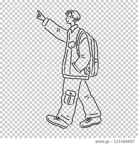 指差しながら歩く男性 線画 指差しながら歩く男性 線画 123160687