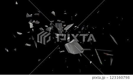 Shattered Glass Pieces on Black Background 123160798