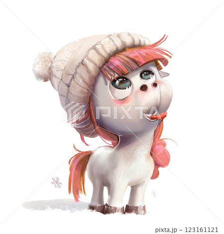 cute little cartoon horse character with a hat 123161121
